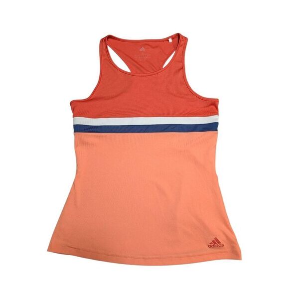 Adidas Tank Top Girls Striped Racerback Climate Orange Navy White Athleisure - Picture 1 of 4